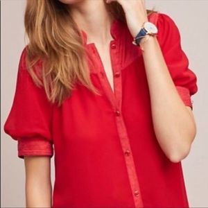 MAEVE by Anthropologie Lavoie Red Button Down Blouse Size: 8